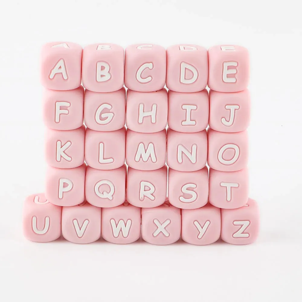 Kovict 12mm 1002005001000PCS Pink Silicone Alfabet Letter Pärlor Baby Tänder PACIFIER Kedja Silikon Baby TEETER BPA GRATIS 240202