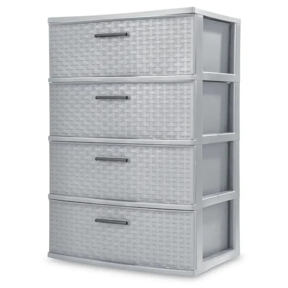 4 Drawer Wide Weave Tower Storage Drawers Closetcabinet Organizer Plastic for Clothes 240125