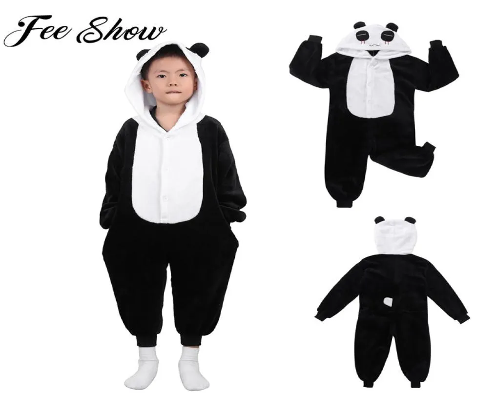 Barn söta djur panda huva pyjamas sömnkläder pojkar flickor kartong vinter flanell jumpsuit sömnkläder barn sömn kostymer2352791