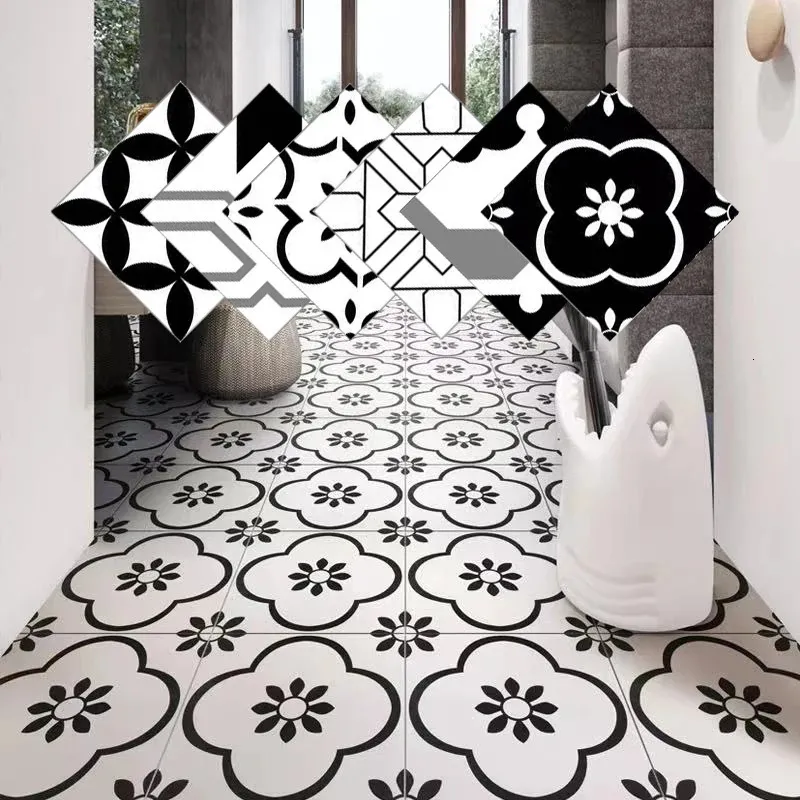 10pcs Retro Pattern Matte Surface Tiles Sticker Transfers Covers for Kitchen Bathroom Tables Floor Hard-wearing Art Wall Decals 240127