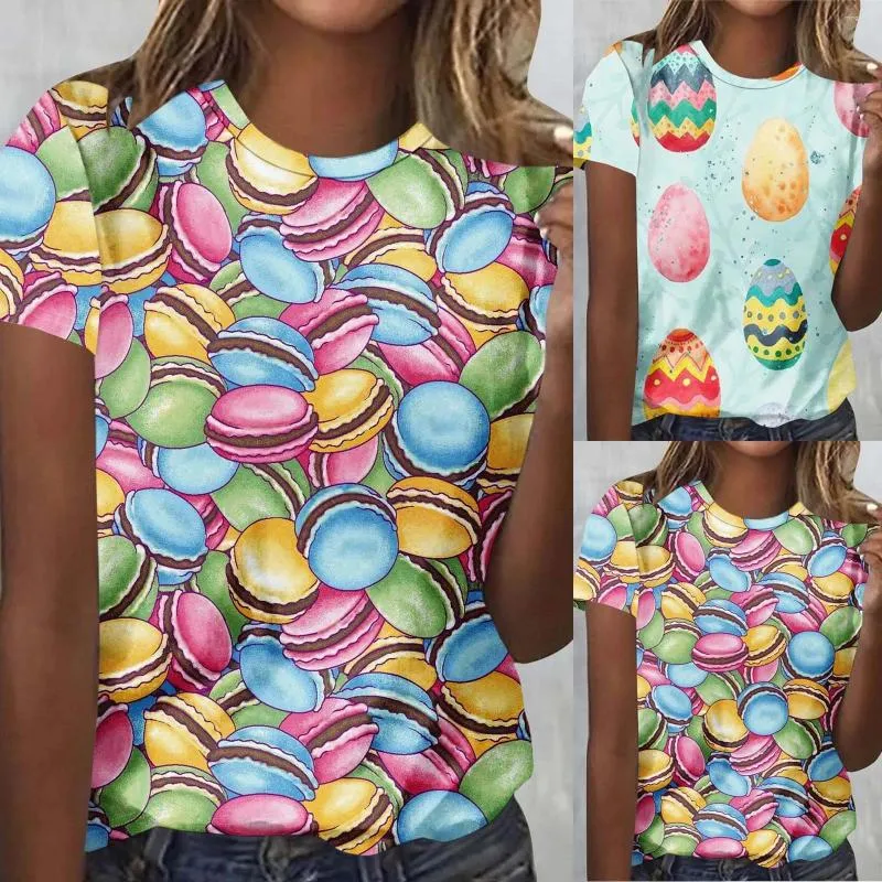 Kvinnors T -skjortor Fashion Round Neck Casual Easter Egg Print Kort ärmskjorta