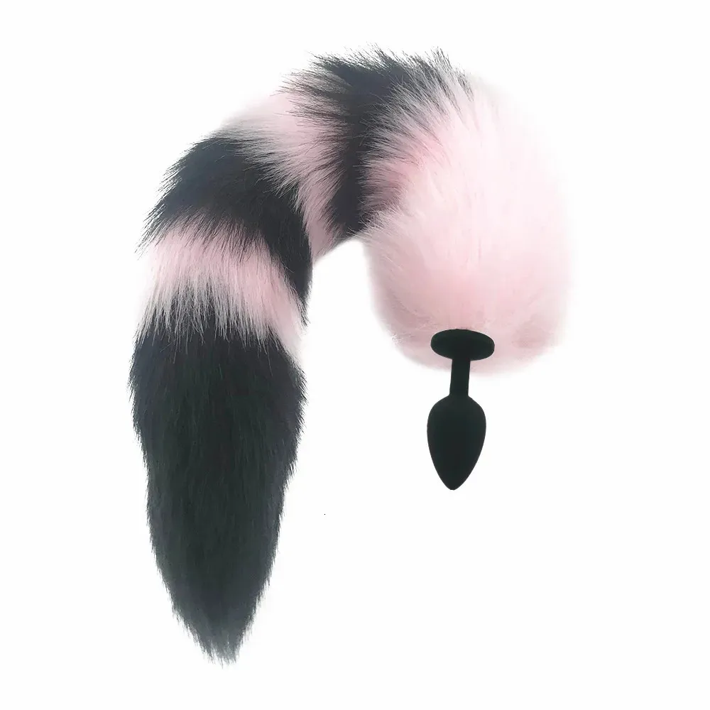 Black Silicone Anal Plug Beads Red Fox Tail Butt Plug Role Play Flirting Fetish Sex Toy for Women 240202