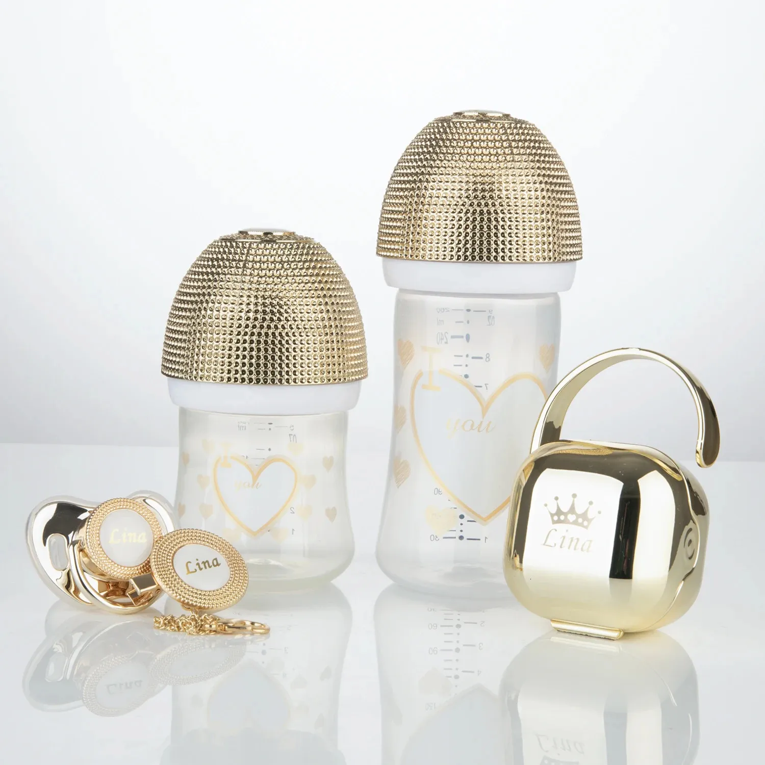 Miyocar Lovely Luxurious Custom Baby Pacifiers and Baby Bottle Set with Name for Boy and Girl0-6 Months Baby Shower 240125