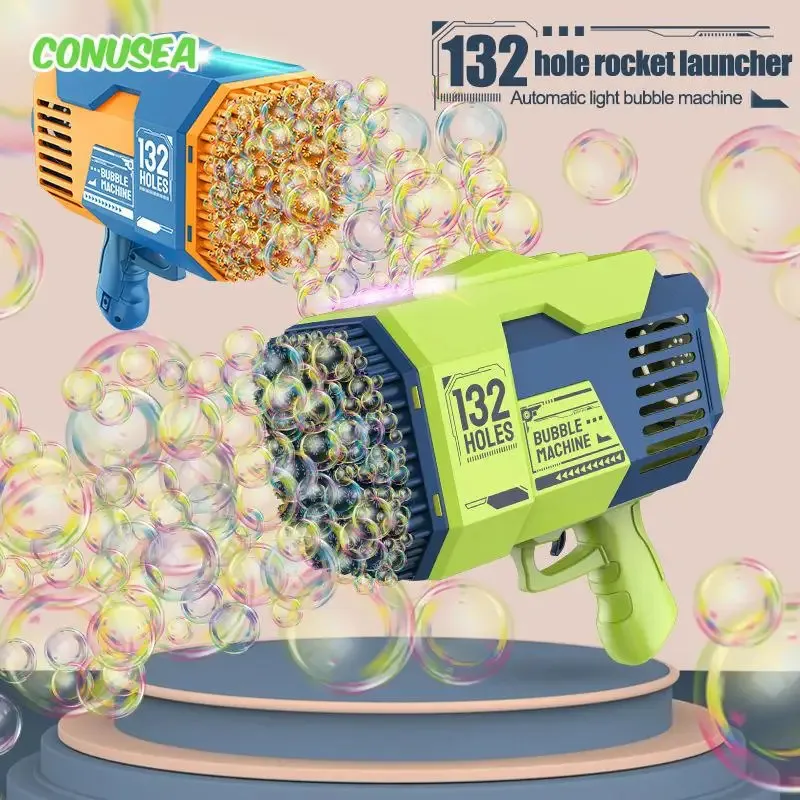 Bubble Gun Machine 132 Otwory Rakietowe mydło Automatyczna dmuchawa z lekkimi zabawkami dla dzieci dzieci