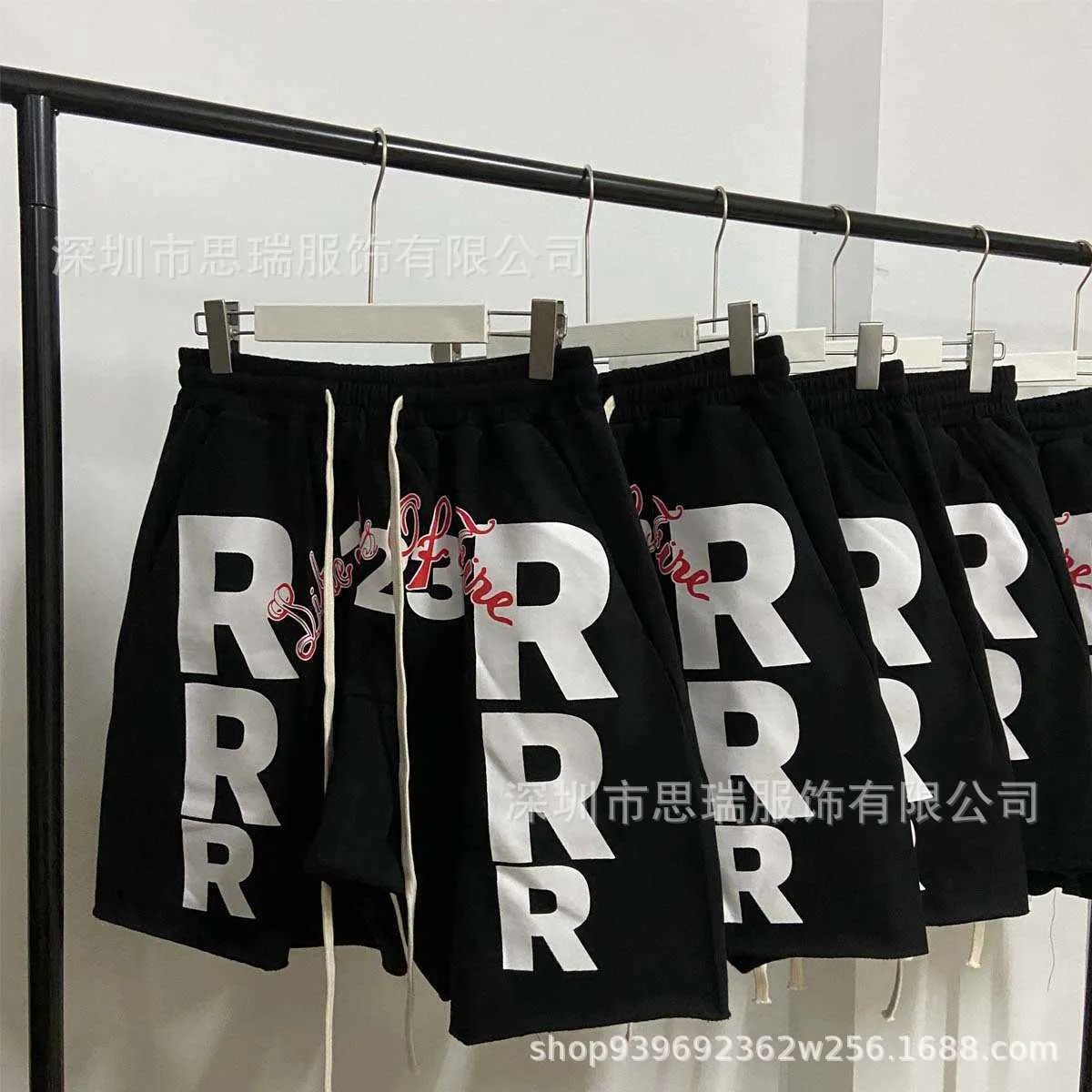 24ss Men's Shorts Niche RRR123 American high street terry summer new large R front and rear printed trendy mens 5-point shorts