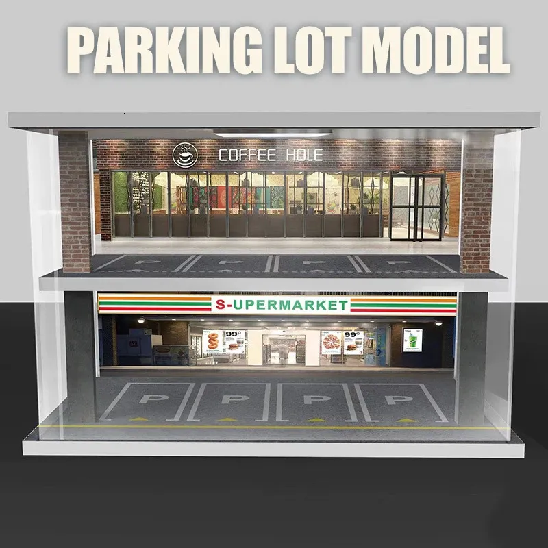 1/32 1/24 1/18 Schaal Verlichting Parkeerplaats Assemblagespeelgoed Diecast Legering Model Auto Garage DIY Scène Collectie Display Speelgoedauto Cadeau 240131