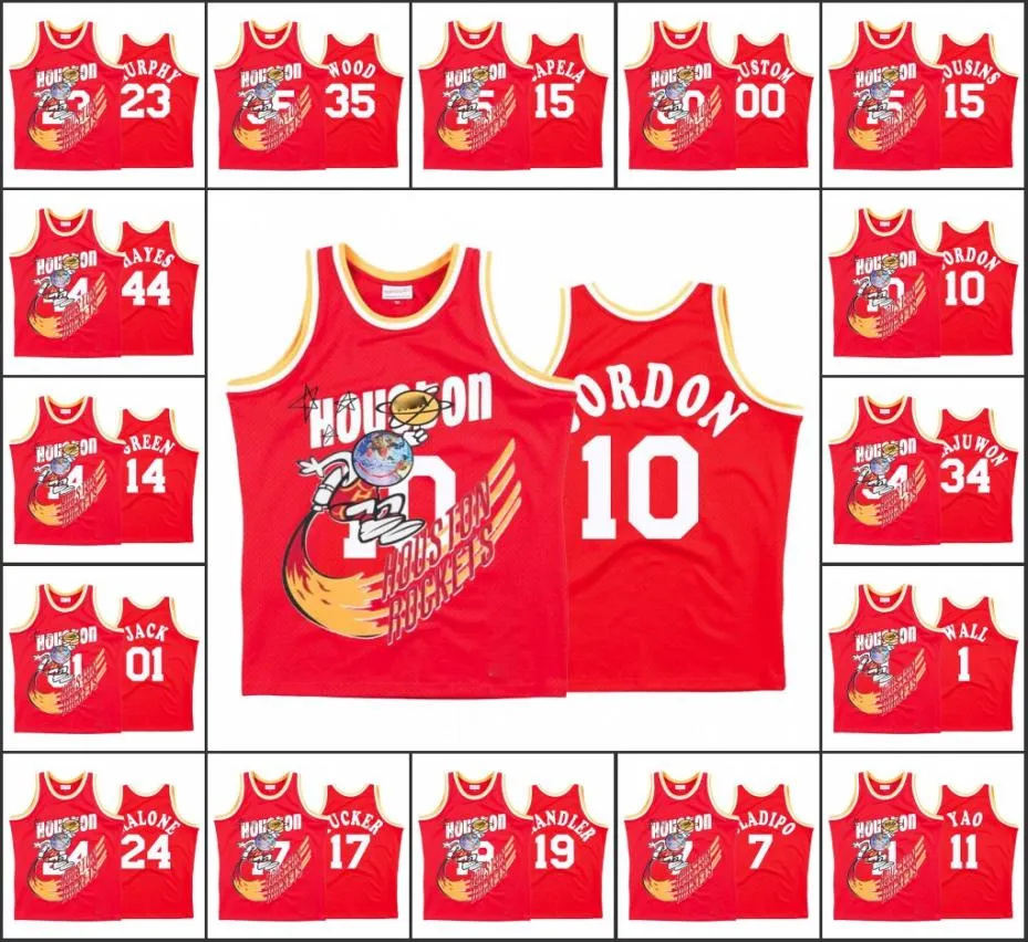 Homens Houston Rockets039039Clint Capela Yao Ming Elvin Hayes Gerald Green Christian Wood Eric Gordon Personalizado Vermelho Travis Sott X 5863159