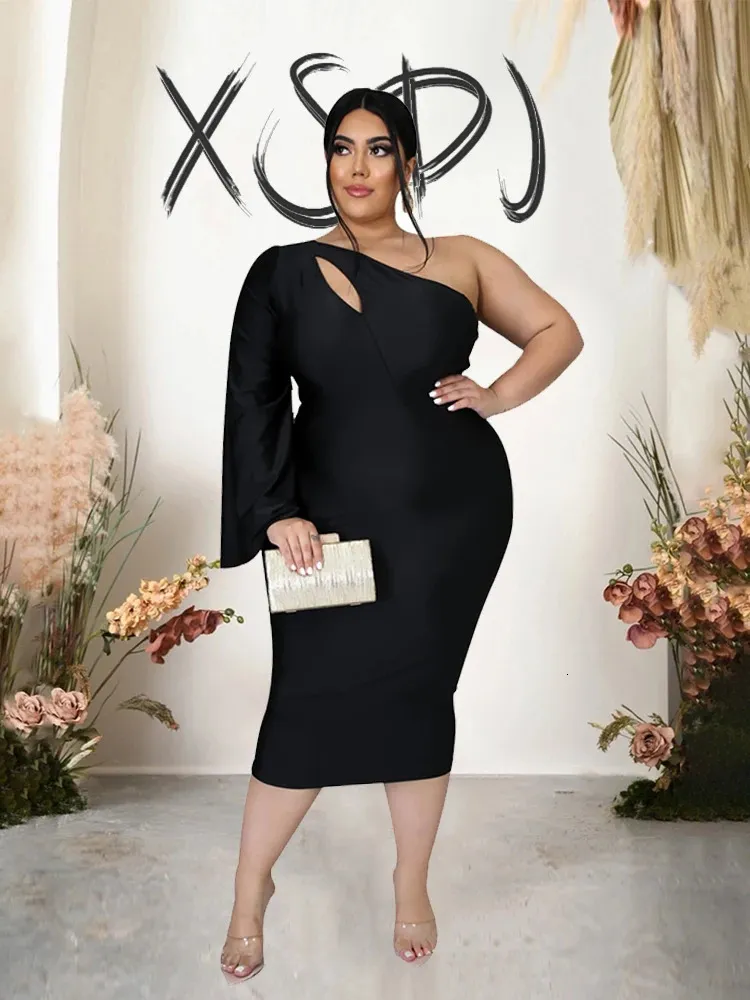DHgate Womens Plus Size One Shoulder Long Sleeve Bodycon Dress for Party Elegant High Waist Autumn Dress Apparel