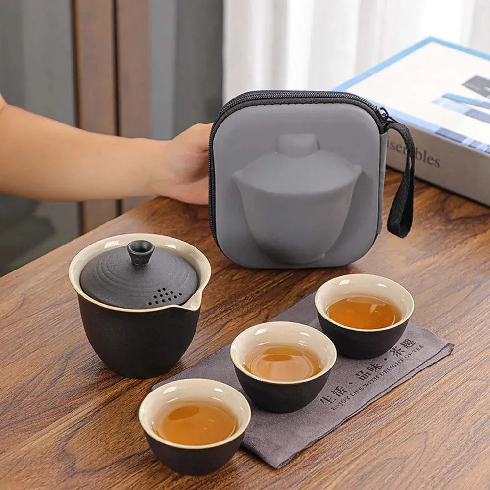 Travel TEA Set Portable Outdoor Camping 1 Pot Fill 3 Cups Tea Making Tool Single Kung Fu Teaware Set Tea Culture Lovers Gift 240130