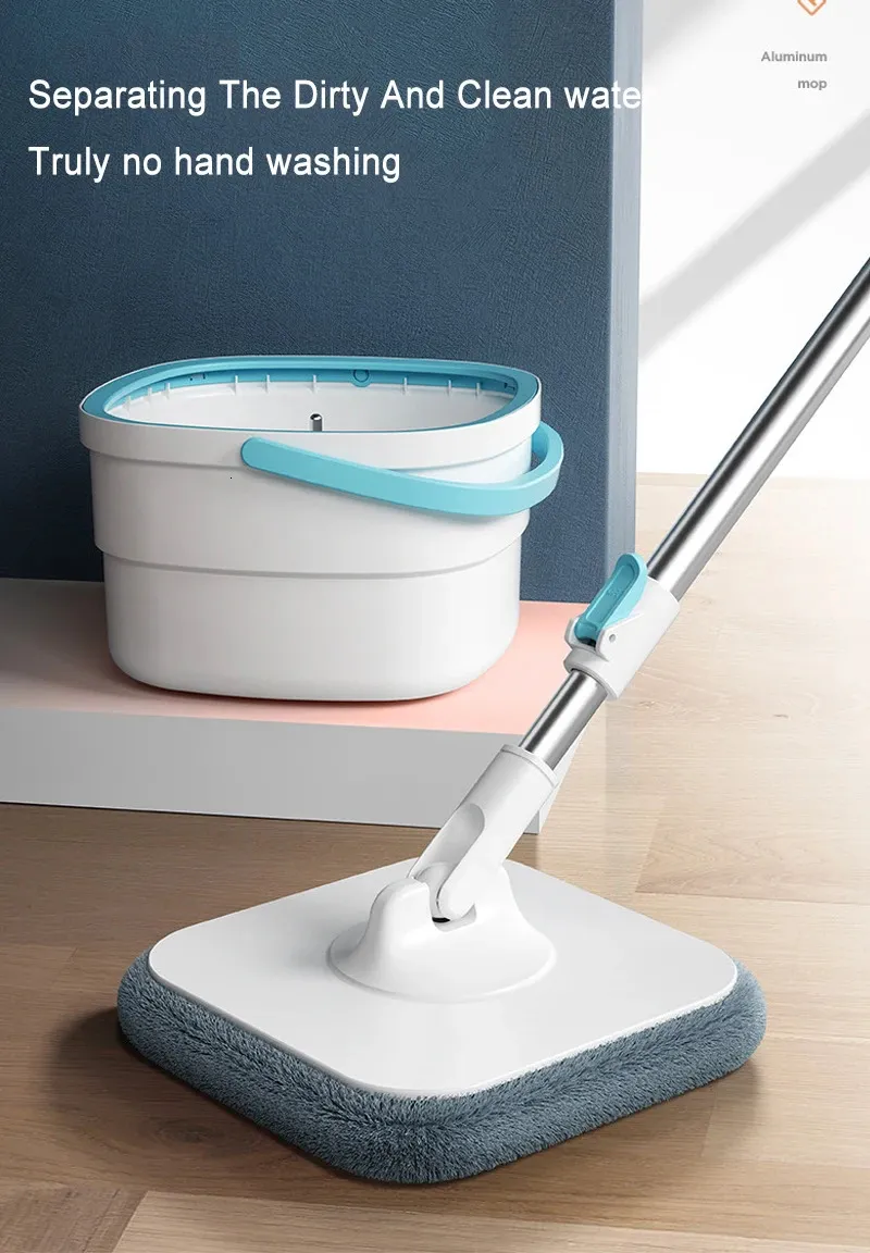 360ﾰ Spin Mop with Bucket Clear Water Separation Floor Cleaning Mops Set Lazy Hand-Free Squeeze Household Tools Microfiber Cloth