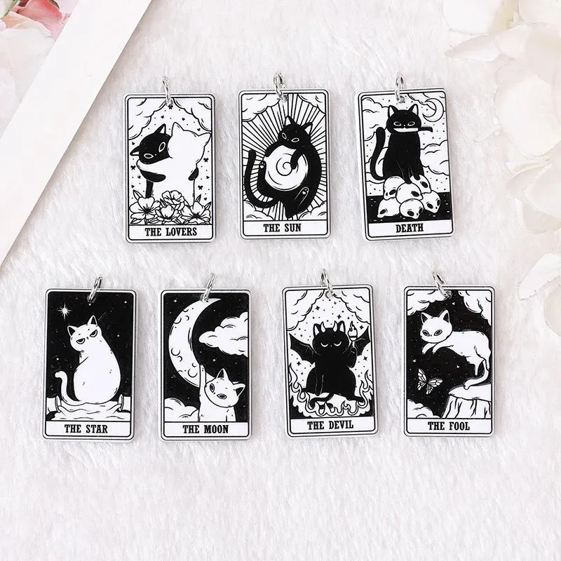 Charms 8Pcs 39 23 MM Black White Cat Tarot Card Creative Acrylic Sun Moon And Lovers Jewelry For Earring Necklace Diy