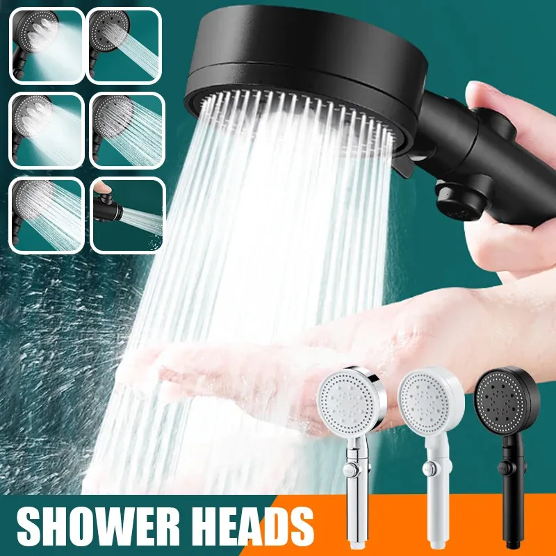 6 Mode Shower Head Water Saving Adjustable High Pressure Shower One-Key Stop Water Massage Eco Shower Bathroom Accessories 240122