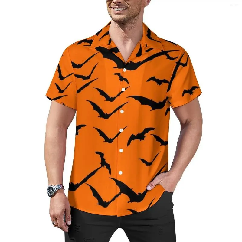 Men's Casual Shirts Black BAT Loose Shirt Male Beach Halloween Print Summer Design Short Sleeve Stylish Oversized Blouses