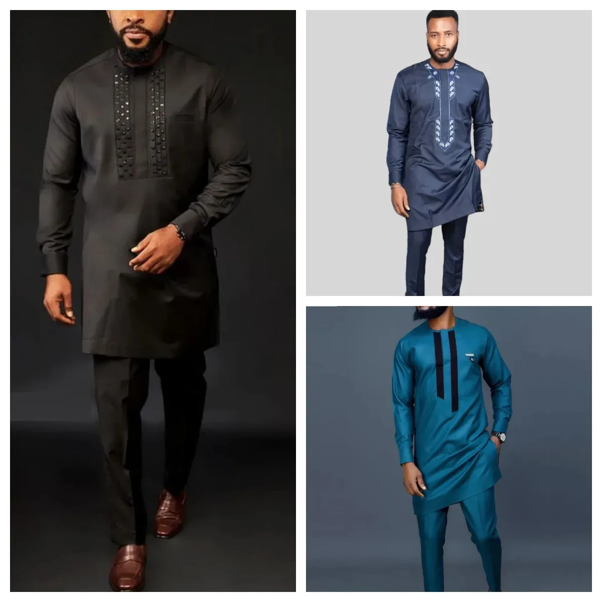 Homme Ensembles Tenue De Mariage Afrique Perles Haut À Manches Longues Pantalon Caftan Vêtements Traditionnels Costoumes Ethnique Casual Hommes 2Pcs Costume 240131