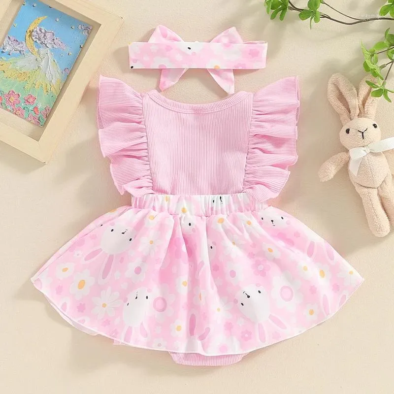 Conjuntos de roupas infantil nascido bebê meninas macacão vestido impressão em torno do pescoço bowknot bodysuits roupas de páscoa bandana