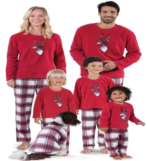 Boże Narodzenie Rodzina Pajama Zestaw Święta Śpiąca Rodzinna odzież nocna Santa Claus Topy Plaids Pants7527385