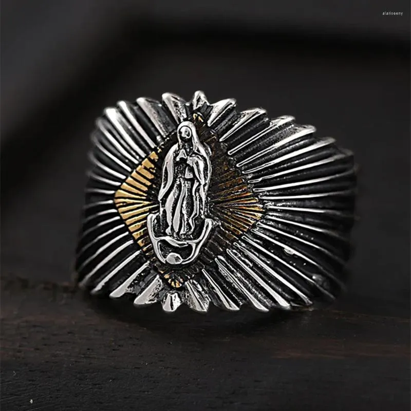 Cluster Rings Retro Trendy Open Ring Men's Personalized Wide Version Virgin Mary