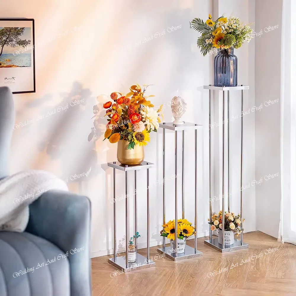 10 Gold Flower Column Stands - 31.5" Metal Tabletop Display For Weddings & Events