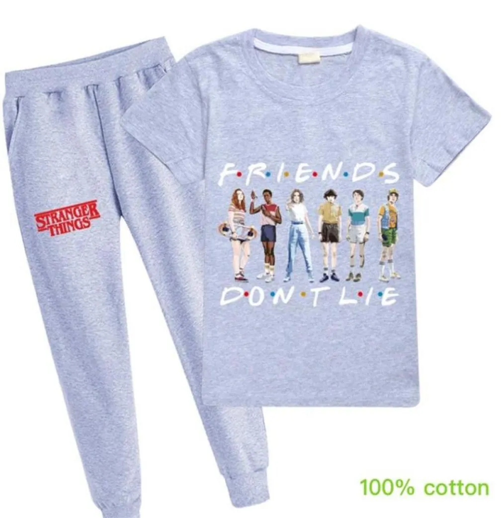 2pcslot Stranger Things T-shirt et pantalon pour enfants, 2 pièces en coton, confortable et respirant, col rond, manches courtes, AMIS NE LIEZ PAS Enfants C3544887