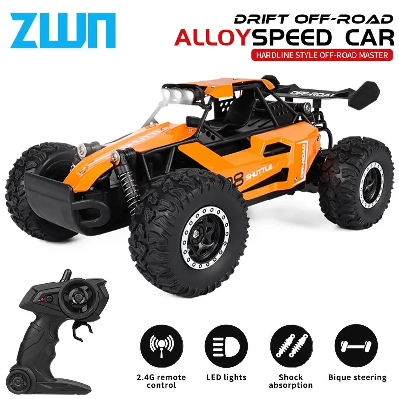 ZWN 1 16/1 20 2.4G Model RC Car With LED Light 2WD Off-Road Remote Control Climbing Vehicle Outdoor Toy Gifts for Kids 240123