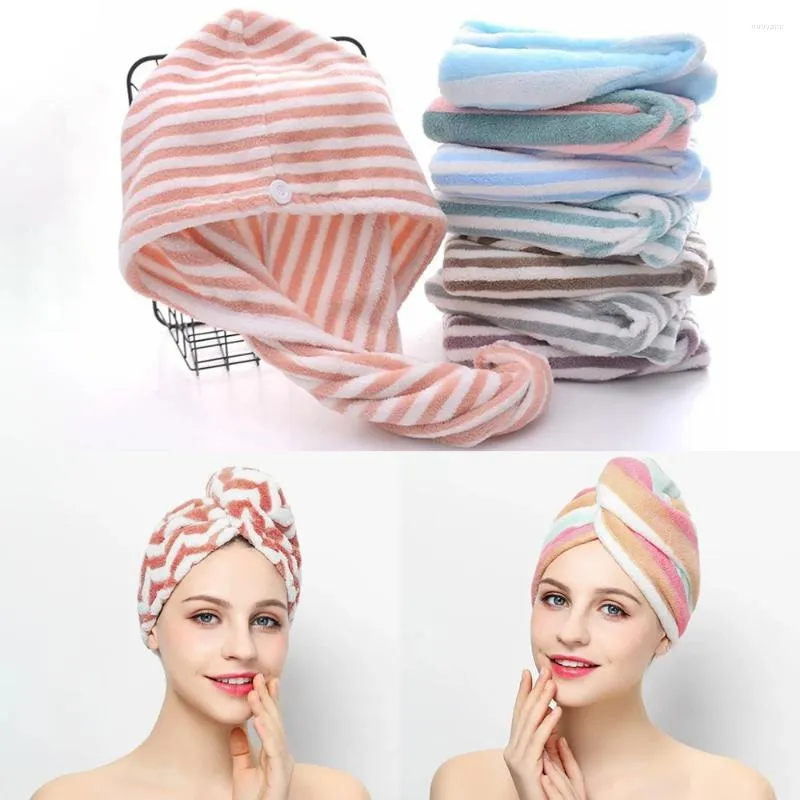 Towel Quick Dry Hair Bath Strong Striped Shower Cap Microfiber Absorbent Hat Bathroom Accessories