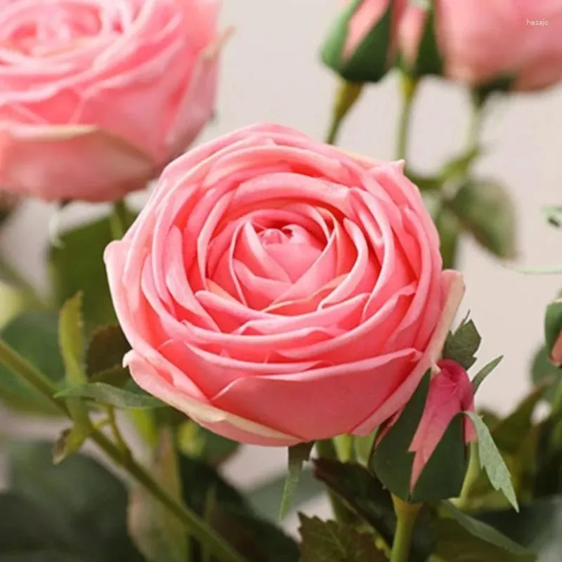 Flores decorativas rosa com botão decoração para casa 70cm revestimento de látex pétalas de toque real flor artificial casamento agradável exibição festa evento -