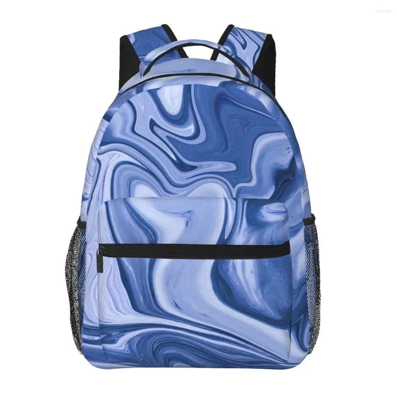 Backpack Women Blue Marble Fashion Bag for Men School Bookbag Mochila