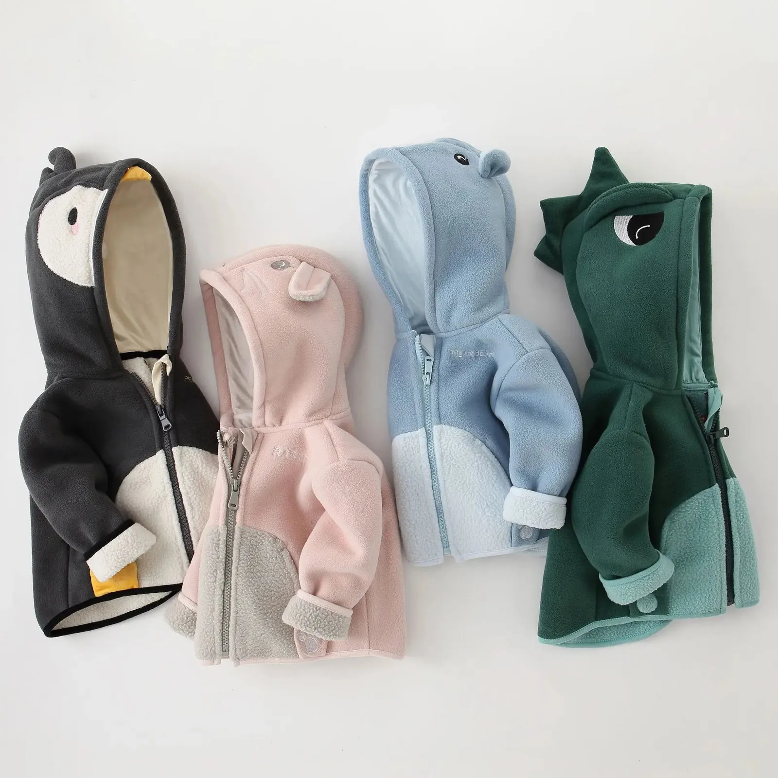 Inverno bebê meninos velo com capuz jaquetas para crianças dos desenhos animados dinossauro casacos outono meninas mais veludo zíper outerwear jaqueta 240202