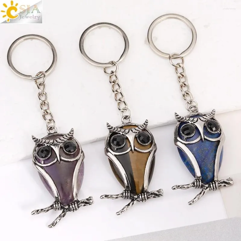 Porte-clés CSJA Pierre Naturelle Porte-clés Mignon Animal Hibou Goutte Cristal Pendentif Porte-clés Porte-Carte Accessoires De Moto Bijoux H253