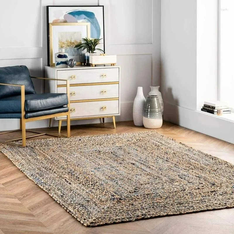 Carpets Jute Rug Denim Natural Braided 90x360CM Reversible Modern Rustic Look