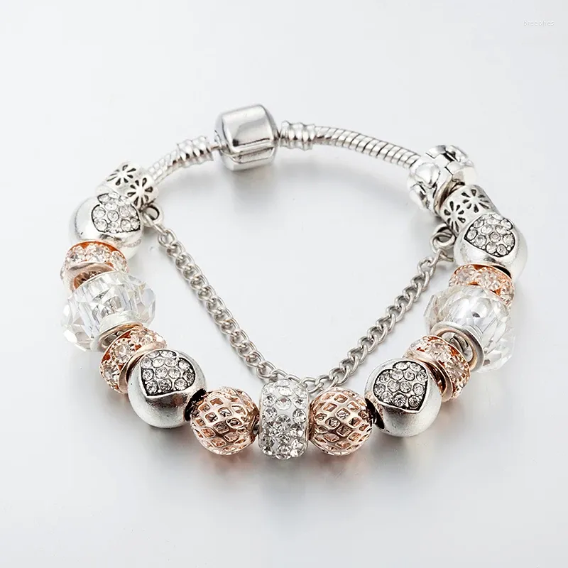 Charm Armbänder ANNAPAER Herz Anhänger Rose Gold Farbe Feine Armreifen Riesenrad Perlen Armband Für Frauen Schmuck Geschenk
