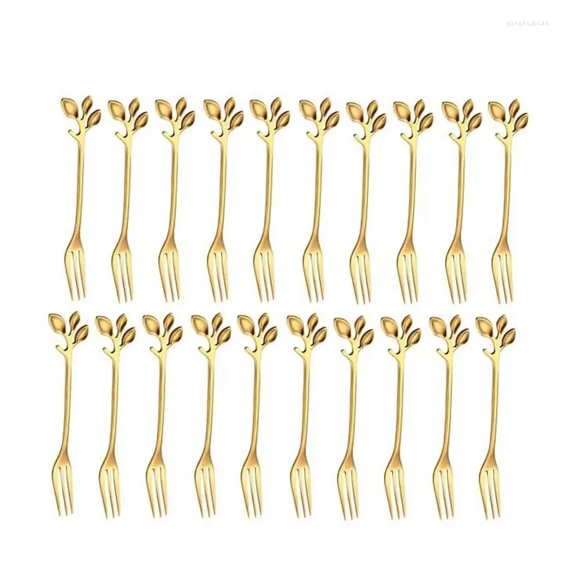 Fourchettes 20pcs Couverts en acier inoxydable Fourchette à fruits Vaisselle Apéritif Snack Dessert Cuisine Vaisselle Forme de feuille