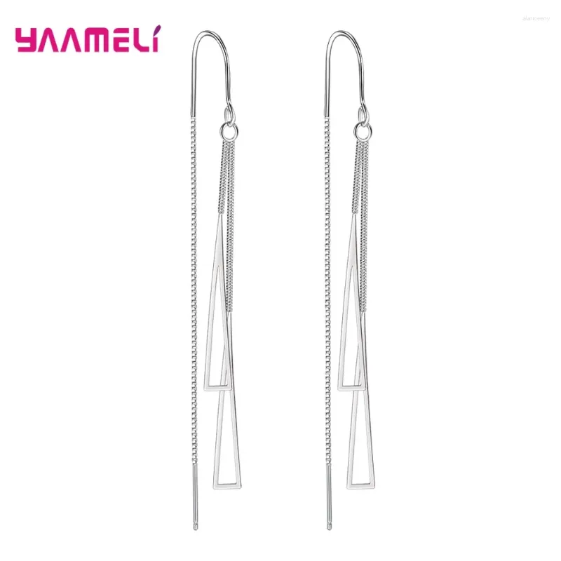 Dangle Oorbellen 925 Sterling Zilver Mode-sieraden Eenvoudige Geometrische Kwastje Lange Doos Ketting Draad Pendientes Oor Decoratie Ornamenten