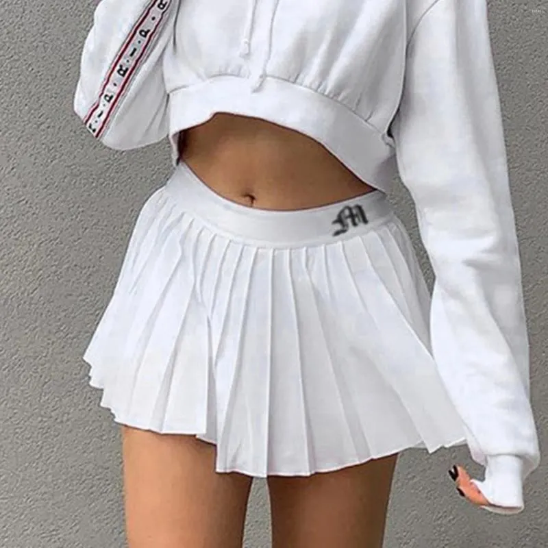 Skirts Sexy Women Pleated Embroidered Letters Mini Streetwear A-line White Skirt Summer Sports Outfits