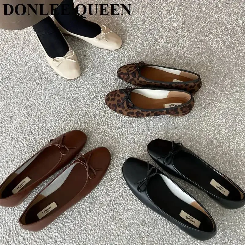 Fashion Leopard Flats Shoe Flat Ballerina Casual Slip On Soft Moccasin Round Toe Shallow Female Boat Dress Muje 240202