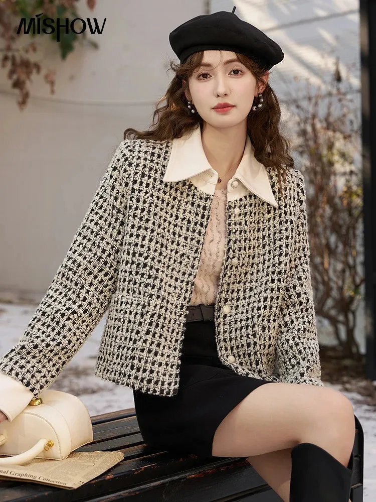 Mishow Wool Blend Tweed Jacket Women 고급 고품질 빈티지 패션 크롭 크롭 재킷 사무실 숙녀 Outwear MXC59W0200 240123