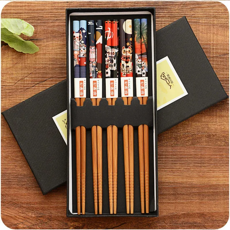 5 Pairs Japanese Style Bamboo Sushi Chopsticks Tableware Top Grade Chinese Natural Bamboo Joint Chopsticks Eating Tools 240127