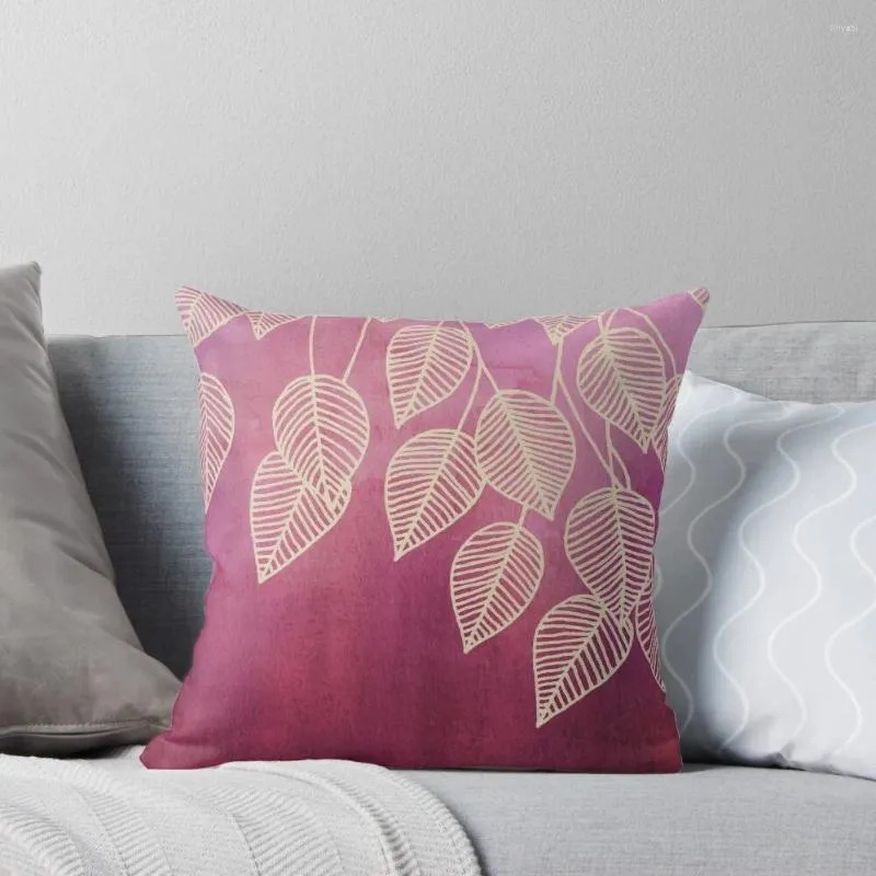 枕マゼンタガーデン - 水彩インクの葉の豪華なカバーの家の装飾品ソファ枕