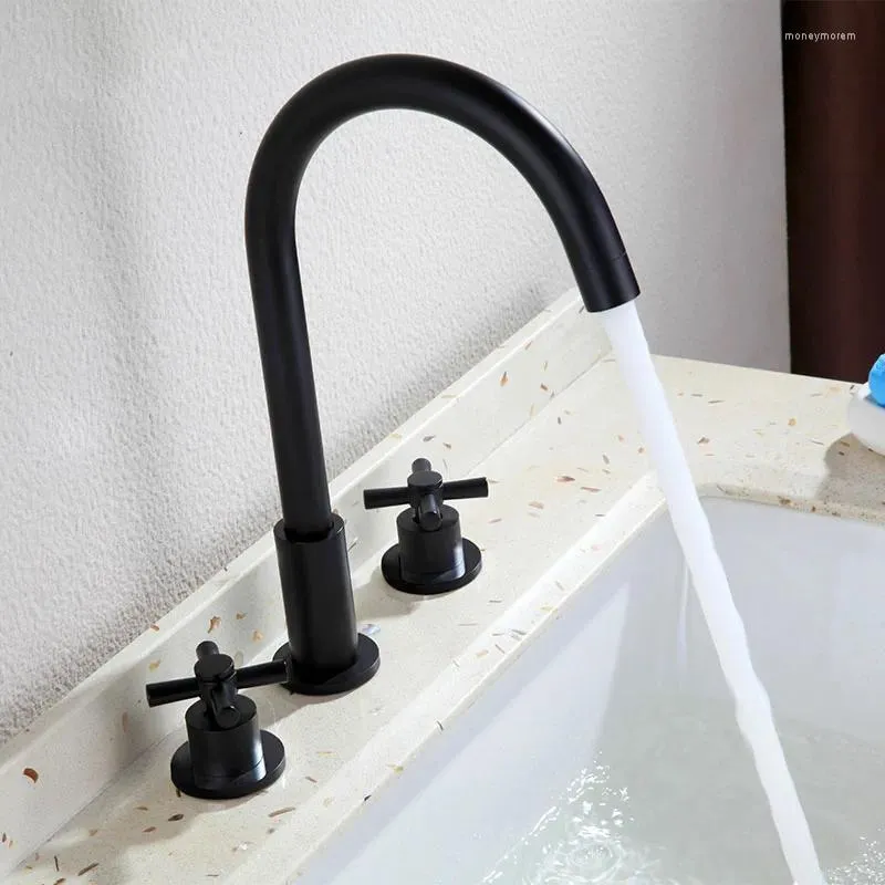 Rubinetti per lavandino del bagno Rubinetto con doppie maniglie di qualità Rubinetto per lavabo diffuso montato su piano Set di miscelatori per acqua in ottone