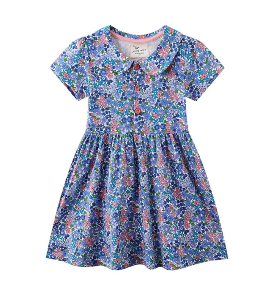 Saut mètres fleurs bébé fille robes nouveau haut marque coton Jersey princesse enfants vêtements imprimé fleuri été enfant redingote 210311954414