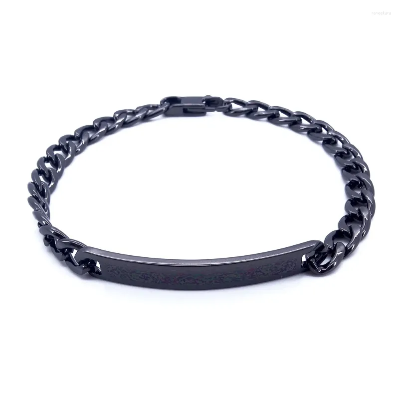 Link Bracelets Solid Stainless Steel Bracelet Black Color 6MM Smooth ID Bar 8" Curb Cuban 20cm For Men Women Masculine Jewelry