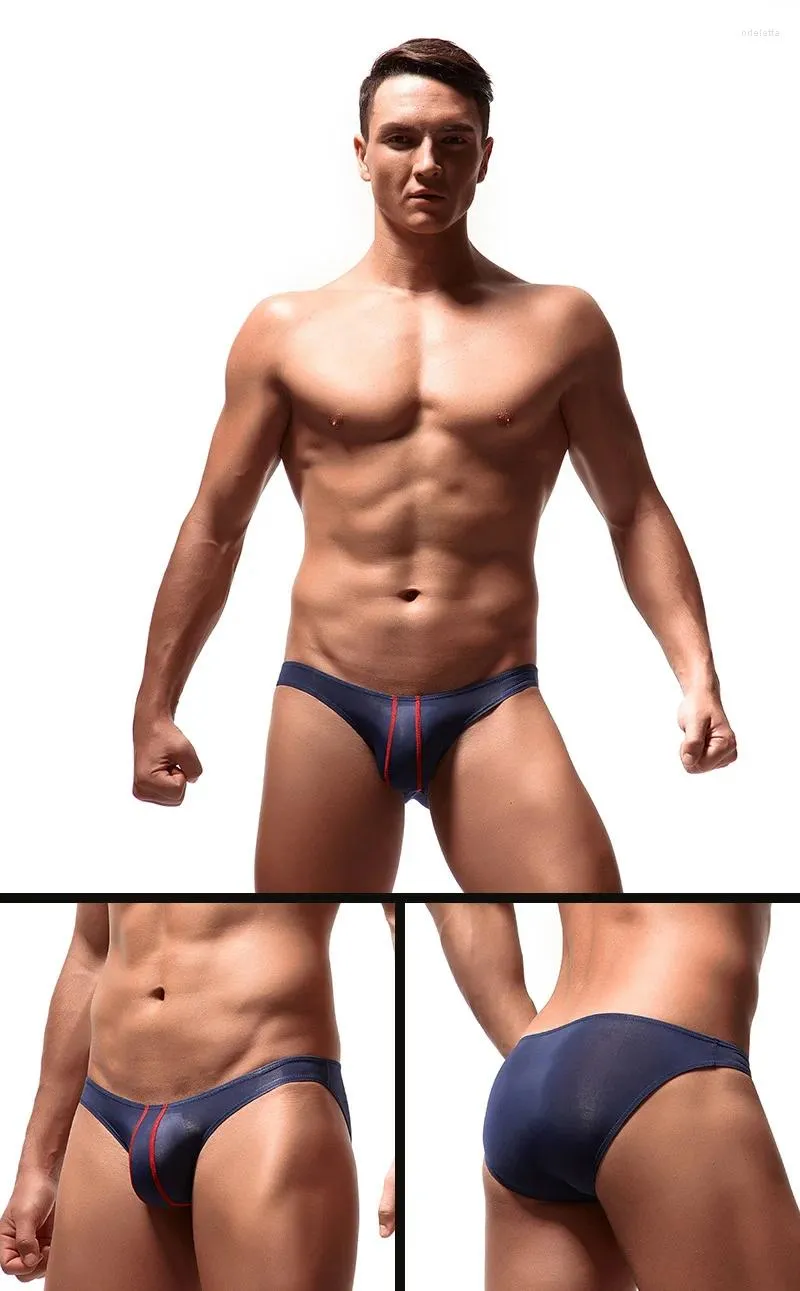 Underpants homens roupa interior u convexo fino gelo seda baixa ascensão gay briefs bulge respirável deslizamentos homem sólido sexy para