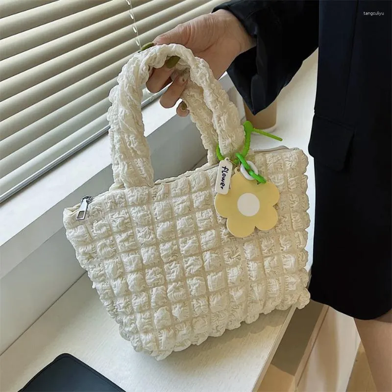 Sacs de taille Style coréen mignon bulle fleur sac à main décontracté épaule à carreaux doux filles déjeuner avec fermeture éclair femmes Shopper sacs à main femme