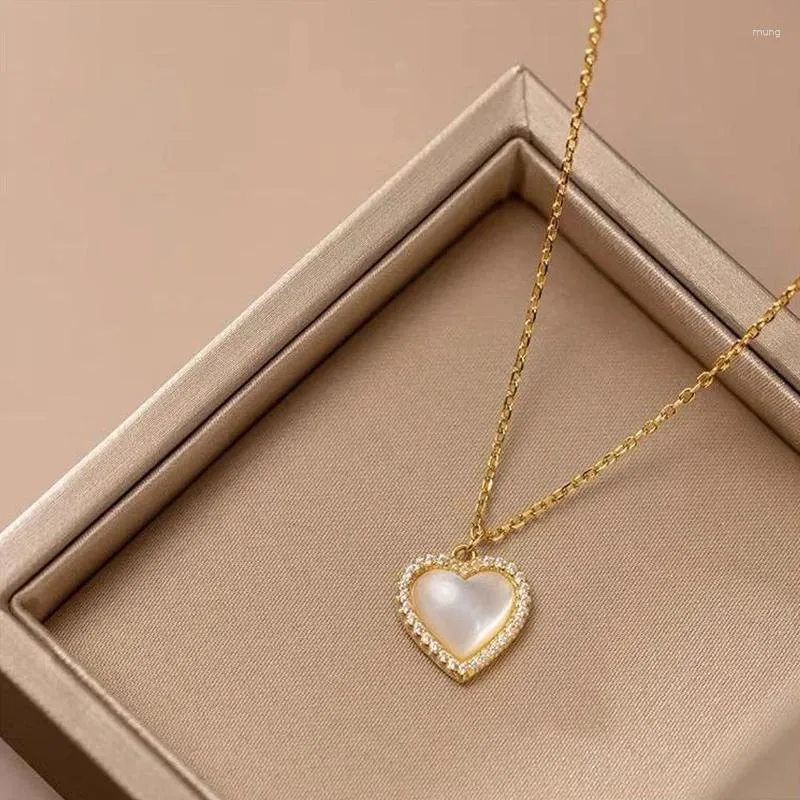 Pendant Necklaces Fashion French Love Heart Women Hundred Temperament Zircon Collarbone Chain Party Jewellery Gift