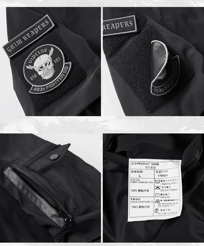 Men's Gothic Skull Techwear Bomber Jacket: Y2K Dark Streetwear Coat