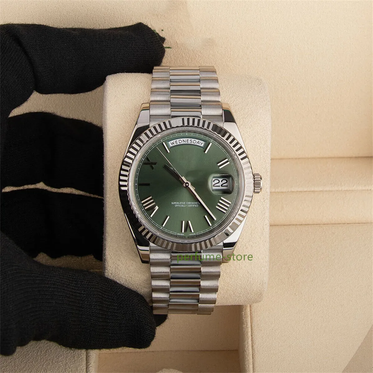 Merkwereld luxe horloge Beste versie Groene Romeinse cijfers Wijzerplaat Witgoud 228239 automatisch ETA Cal.2824 horloge 2 jaar garantie HERENHORLOGES