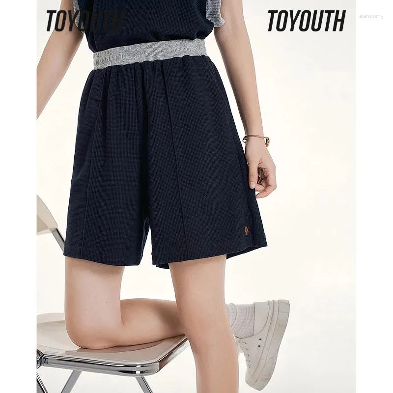 سروال نسائي Toyouth Toyouth Shorts 2024 الصيف مرنة الخصر على التباين بشكل مستقيم اللون كل ما يتطابق مع بنطلون الرياضة اليومية