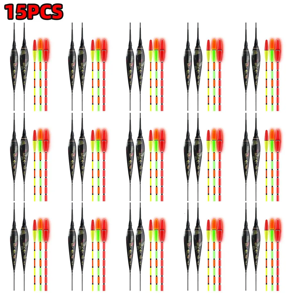 5/10/15 pièces est flotteurs de pêche morsure de poisson rappel automatique changement de couleur LED intelligente pêche queue épaisse bouée lumineuse électronique 240129