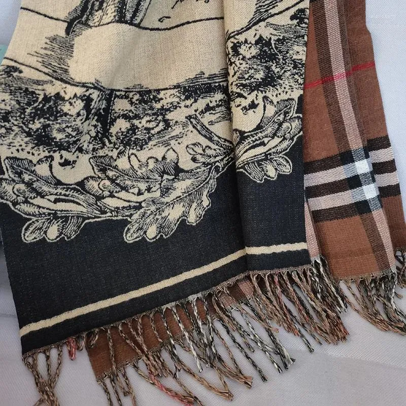 Halsdukar kvinnors ull sjal halsduk rutig dubbelsidig tryckt stickad vinter 2024 mode värme och ytterkläder