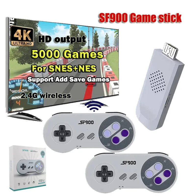 Console de jeu rétro Mini Stick SF900, contrôleur de jeu sans fil 4K HD, 5000 jeux intégrés pour NES SNES 240123